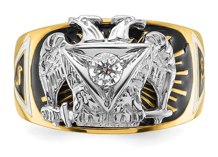 IBGoodman 14K Two-tone Men's Polished and Textured with Multi-color Enamel and Diamond 32nd Degree Scottish Rite Masonic Ring