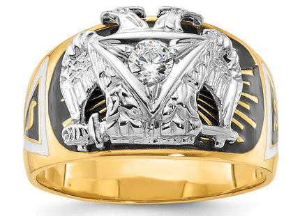 IBGoodman 14K Two-tone Men's Polished and Textured with Multi-color Enamel and Diamond 32nd Degree Scottish Rite Masonic Ring