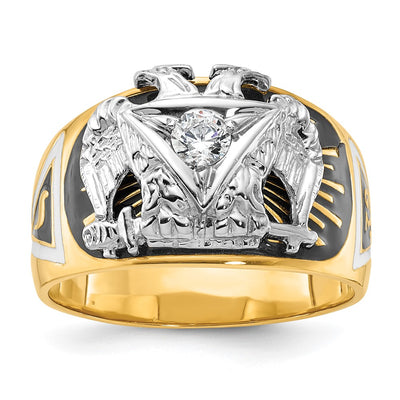 IBGoodman 14K Two-tone Men's Polished and Textured with Multi-color Enamel and Diamond 32nd Degree Scottish Rite Masonic Ring