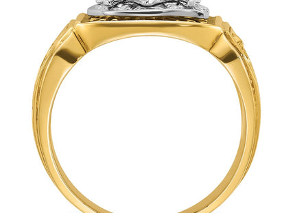 IBGoodman 14K Two-tone Men's Polished and Textured with Blue and Black Enamel Diamond Blue Lodge Master Masonic Ring