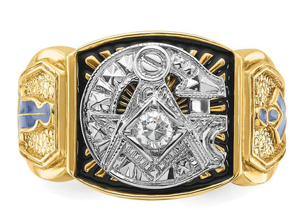 IBGoodman 14K Two-tone Men's Polished and Textured with Blue and Black Enamel Diamond Blue Lodge Master Masonic Ring