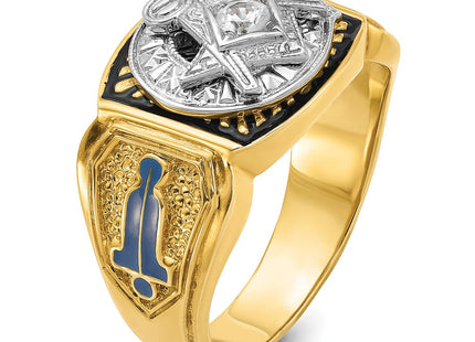 IBGoodman 14K Two-tone Men's Polished and Textured with Blue and Black Enamel Diamond Blue Lodge Master Masonic Ring
