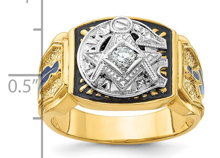IBGoodman 14K Two-tone Men's Polished and Textured with Blue and Black Enamel Diamond Blue Lodge Master Masonic Ring
