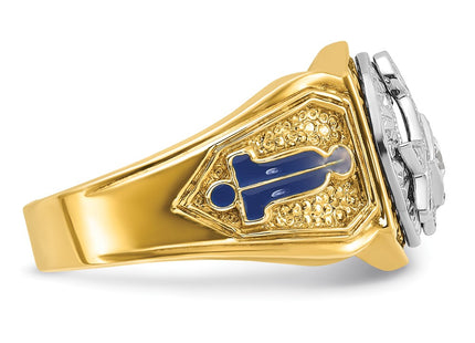 IBGoodman 14K Two-tone Men's Polished and Textured with Blue and Black Enamel Diamond Blue Lodge Master Masonic Ring