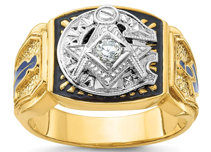 IBGoodman 14K Two-tone Men's Polished and Textured with Blue and Black Enamel Diamond Blue Lodge Master Masonic Ring