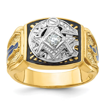 IBGoodman 14K Two-tone Men's Polished and Textured with Blue and Black Enamel Diamond Blue Lodge Master Masonic Ring