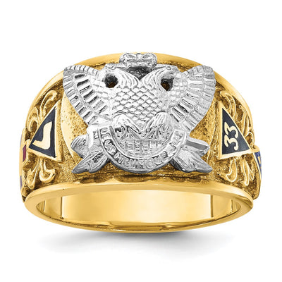 IBGoodman 14K Two-tone Men's Polished and Textured with Multi-color Enamel Active 33rd Degree Masonic Ring