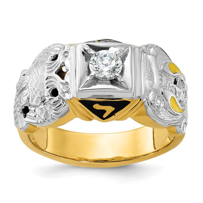 IBGoodman 14K Two-tone Men's Polished and Textured with Multi-color Enamel and Diamond Double Eagle Masonic Shriner's Ring