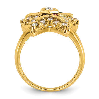 IBGoodman 14K Women's Polished Multi-color CZ and AA Quality Diamond Eastern Star Masonic Ring