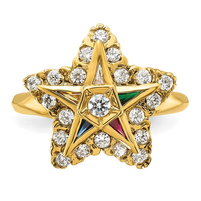 IBGoodman 14K Women's Polished Multi-color CZ and AA Quality Diamond Eastern Star Masonic Ring