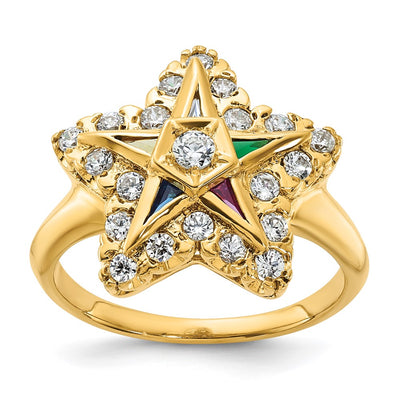 IBGoodman 14K Women's Polished Multi-color CZ and AA Quality Diamond Eastern Star Masonic Ring