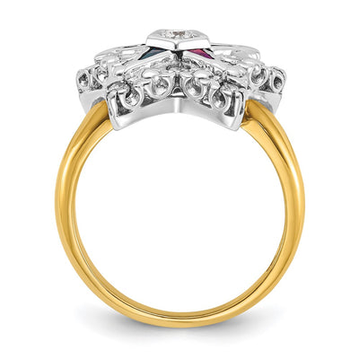 IBGoodman 14K Two-tone Women's Polished and Beaded with Multi-color CZ and Diamond Eastern Star Masonic Ring
