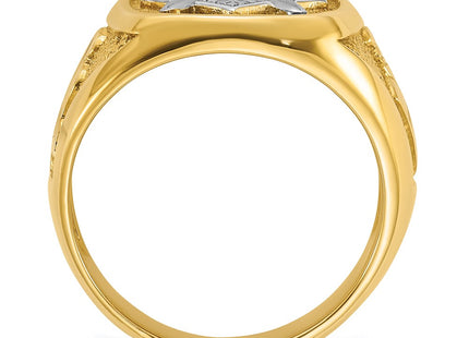 IBGoodman 14K with White Rhodium Men's Polished and Textured Diamond Blue Lodge Master Masonic Ring
