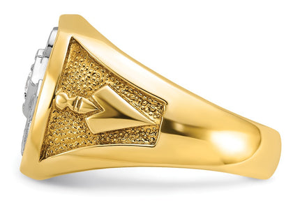 IBGoodman 14K with White Rhodium Men's Polished and Textured Diamond Blue Lodge Master Masonic Ring
