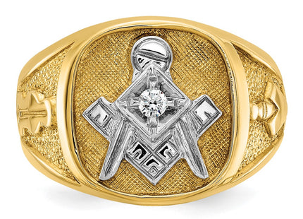 IBGoodman 14K with White Rhodium Men's Polished and Textured Diamond Blue Lodge Master Masonic Ring