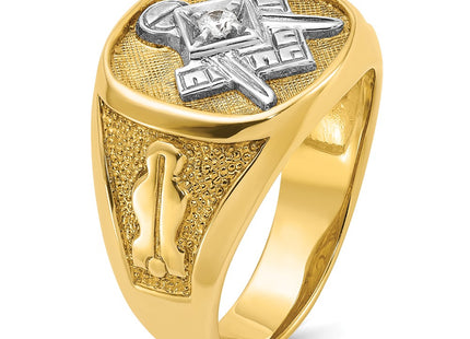 IBGoodman 14K with White Rhodium Men's Polished and Textured Diamond Blue Lodge Master Masonic Ring