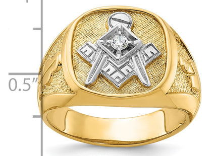 IBGoodman 14K with White Rhodium Men's Polished and Textured Diamond Blue Lodge Master Masonic Ring