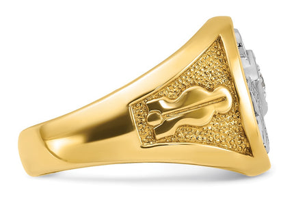IBGoodman 14K with White Rhodium Men's Polished and Textured Diamond Blue Lodge Master Masonic Ring