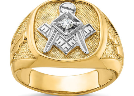 IBGoodman 14K with White Rhodium Men's Polished and Textured Diamond Blue Lodge Master Masonic Ring