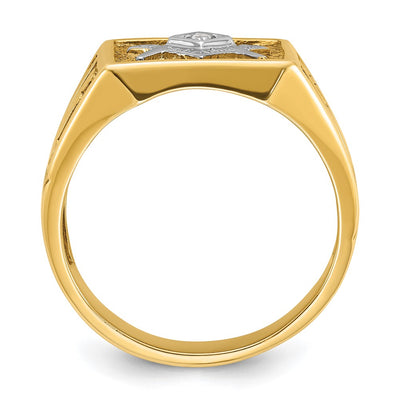 IBGoodman 14K with White Rhodium Men's Polished and Textured Diamond Blue Lodge Master Masonic Ring