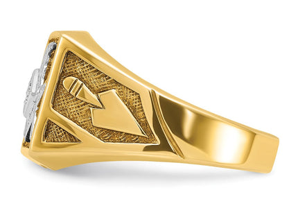 IBGoodman 14k with White Rhodium Men's Polished and Textured Diamond Blue Lodge Master Masonic Ring (Style B02588-4YAA)
