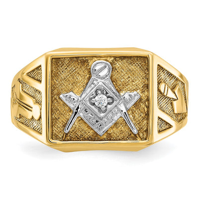 IBGoodman 14K with White Rhodium Men's Polished and Textured Diamond Blue Lodge Master Masonic Ring