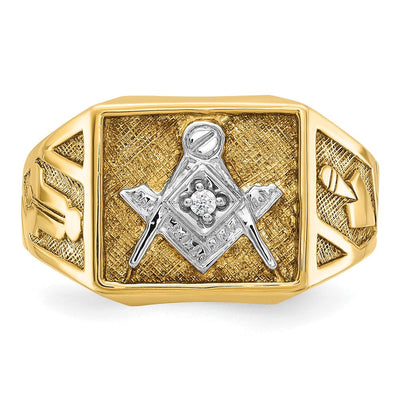 IBGoodman 14K with White Rhodium Men's Polished and Textured Diamond Blue Lodge Master Masonic Ring