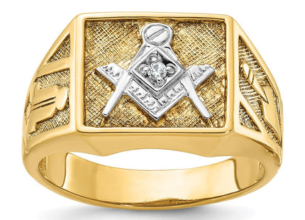 IBGoodman 14k with White Rhodium Men's Polished and Textured Diamond Blue Lodge Master Masonic Ring (Style B02588-4YAA)