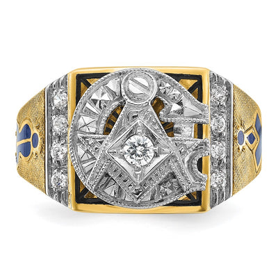 IBGoodman 14K Two-tone Men's Polished and Textured with Blue and Black Enamel Diamond Blue Lodge Master Masonic Ring