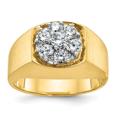IBGoodman 14K Two-tone Men's Polished and Satin Round 1 Carat AA Quality Diamond Cluster Ring