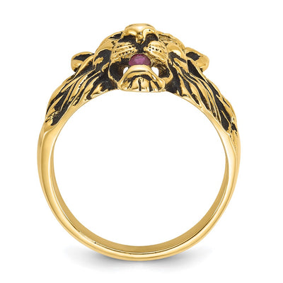 14K IBGoodman Men's 1/20 carat Diamond and Ruby Antiqued Lion Complete Ring