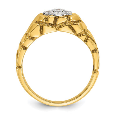 IBGoodman 14K Two-tone Men's Polished and Nugget Textured Round 1/2 Carat AA Quality Diamond Cluster Ring