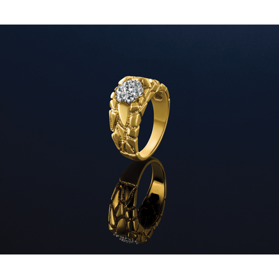 IBGoodman 14K Two-tone Men's Polished and Nugget Textured Round 1/2 Carat AA Quality Diamond Cluster Ring
