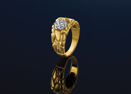 IBGoodman 14k Two-tone Men's Polished and Nugget Textured Round Cluster Ring Mounting