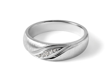 IBGoodman 14k White Gold Men's Polished and Satin 1/15 Carat AA Quality Diamond Ring