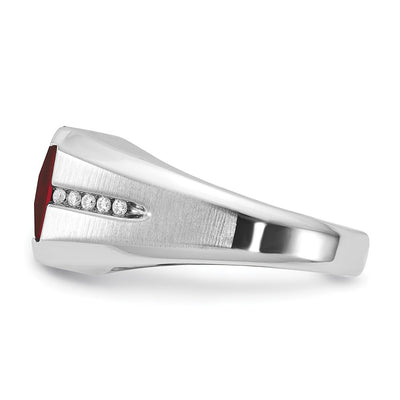 14K White Gold IBGoodman Men's Created Garnet and 1/10 carat Diamond Complete Ring