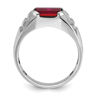14K White Gold IBGoodman Men's Created Ruby and 1/5 carat Diamond Complete Ring