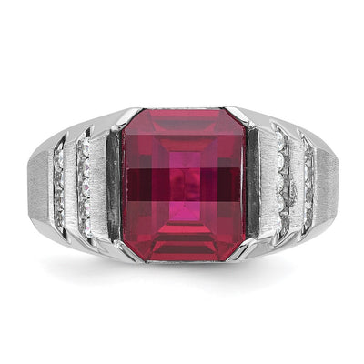 14K White Gold IBGoodman Men's Created Ruby and 1/5 carat Diamond Complete Ring