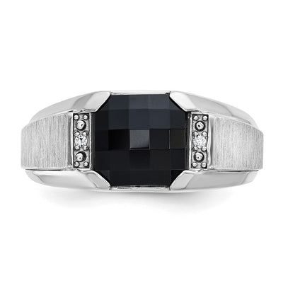 IBGoodman 14K White Gold Men's Polished and Satin Onyx and .02 Carat AA Quality Diamond Ring