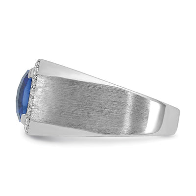 14K White Gold IBGoodman Men's Created Sapphire and 1/3 carat Diamond Complete Ring