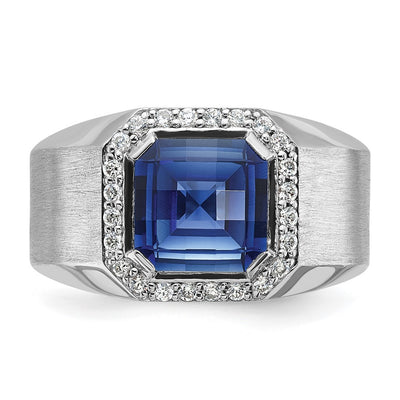 14K White Gold IBGoodman Men's Created Sapphire and 1/3 carat Diamond Complete Ring