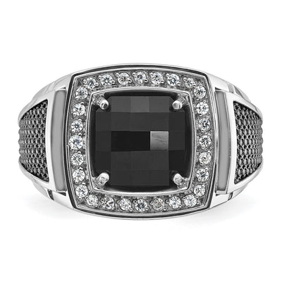 14K White Gold with Black Rhodium IBGoodman Men's Onyx and 1/4 carat Diamond Complete Ring