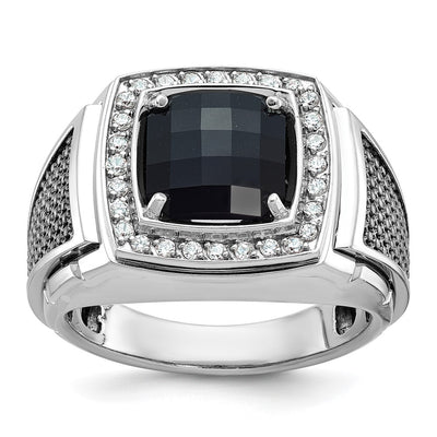 14K White Gold with Black Rhodium IBGoodman Men's Onyx and 1/4 carat Diamond Complete Ring