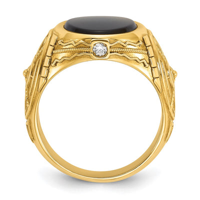 14K IBGoodman Men's Onyx and 1/10 carat Diamond Complete Ring
