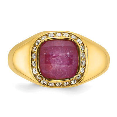 14K IBGoodman Men's Ruby Doublet Stone and 1/5 carat Diamond Complete Ring