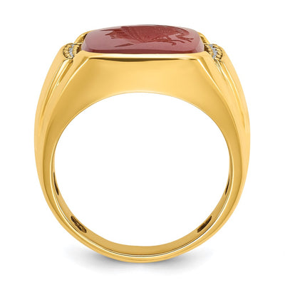 14K IBGoodman Men's Carnelian and 1/10 carat Diamond Complete Ring