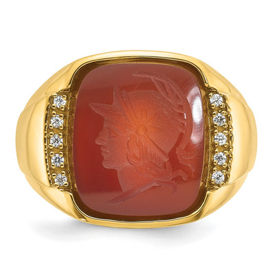 14K IBGoodman Men's Carnelian and 1/10 carat Diamond Complete Ring