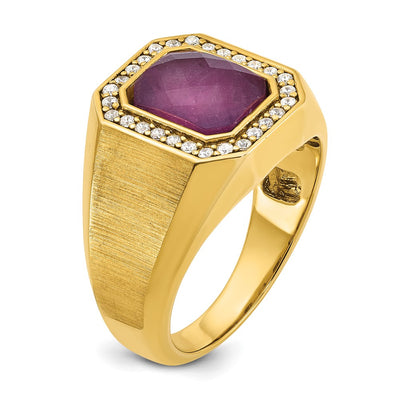 14K IBGoodman Men's Satin Ruby Doublet Stone and 1/4 carat Diamond Complete Ring