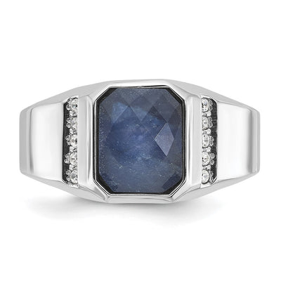 14K White Gold IBGoodman Men's Sapphire Doublet Stone and 1/6 carat Diamond Complete Ring
