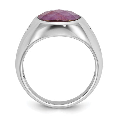 14K White Gold IBGoodman Men's Oval Ruby Doublet Stone and 1/15 carat Diamond Complete Ring